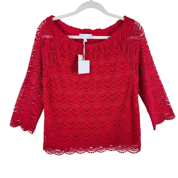 RSVP By Talbots NWT Red Medallion Crochet Lace 3/4 Sleeve Lined Blouse Size LP - Picture 2 of 8